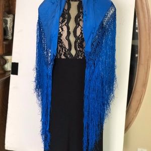 Hand-made silk flamenco dance/piano fringed shawl